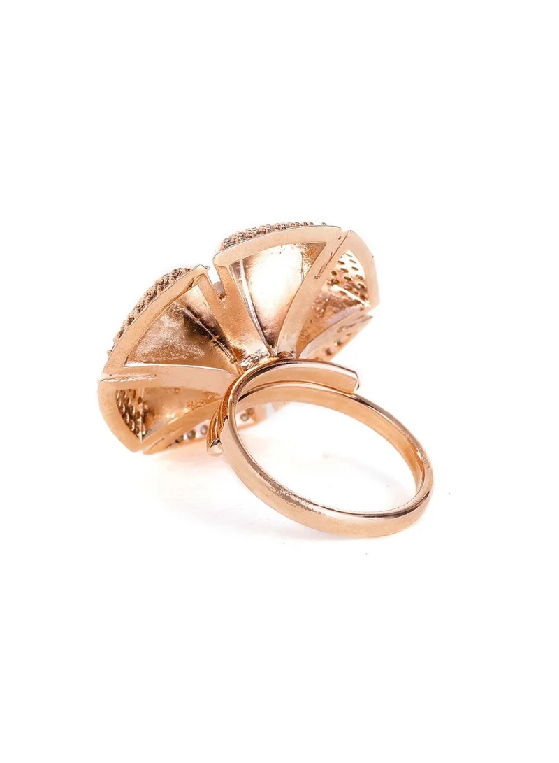 Priyaasi Rose Floral Shaped Stone -Studded Finger Ring