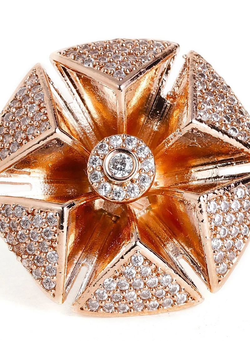 Priyaasi Rose Floral Shaped Stone -Studded Finger Ring