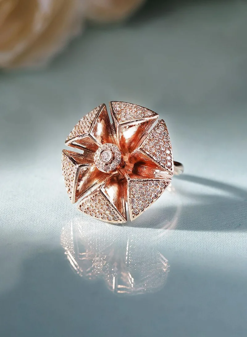 Priyaasi Rose Floral Shaped Stone -Studded Finger Ring