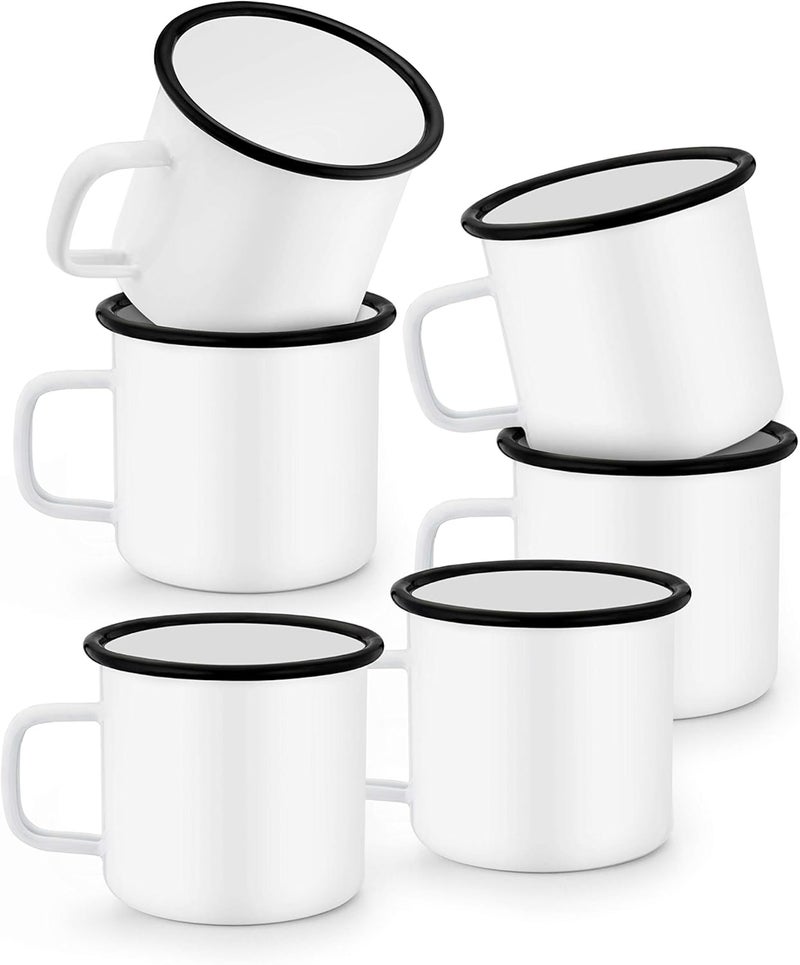 TeamFar TeamFar Coffee Mug Set of 6 12 oz Enamel Mug White Tea Camp Drinking Cups Mugs Vintage for Camping Picnic Home Use Non Toxic  Portable Classic Design  Easy Clean - Image 1
