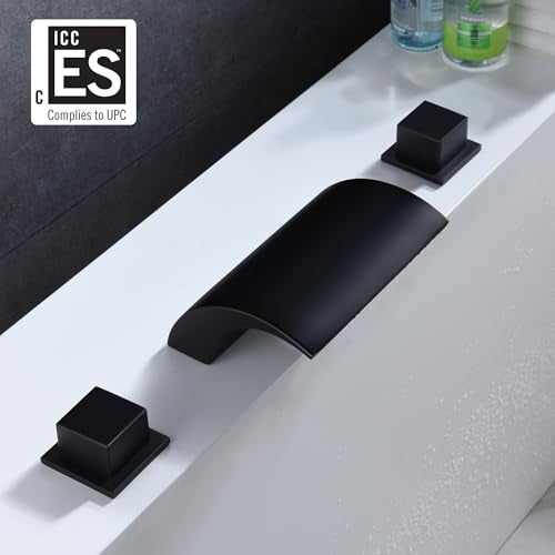 sumerain Deck Mount Roman Tub Faucet Matte Black Waterfall Bathtub Faucet Extra High Flow, SUMERAIN - Image 2