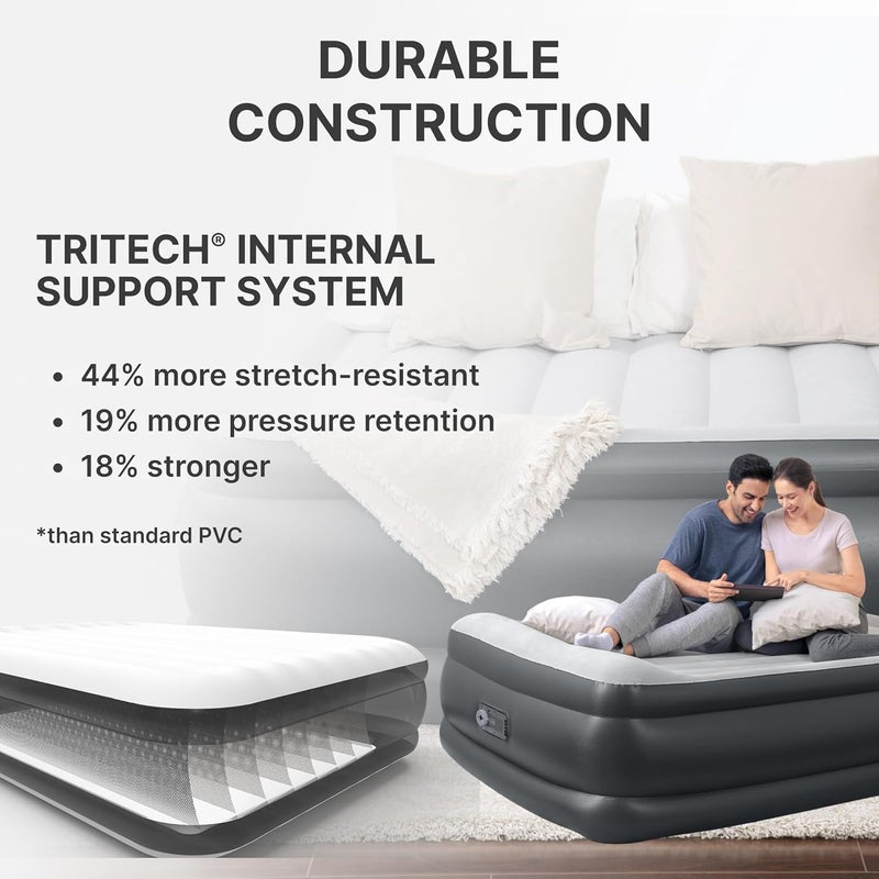 SLEEPLUX Durable Inflatable Air Mattress with Built-in Pump, Pillow and USB Charger, 22" Tall Queen - Image 4
