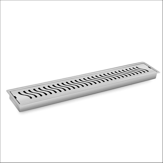SHOWER CHANNEL DRAINER STAINLESS STEEL 304 GRADE WASTE WATER FLOOR DRAIN STRAINER WITH COLLAR COCKROACH TRAP BATHROOM GRATINGS ANTI ODOR WAVE SIDE HOLE 36X4 INCH