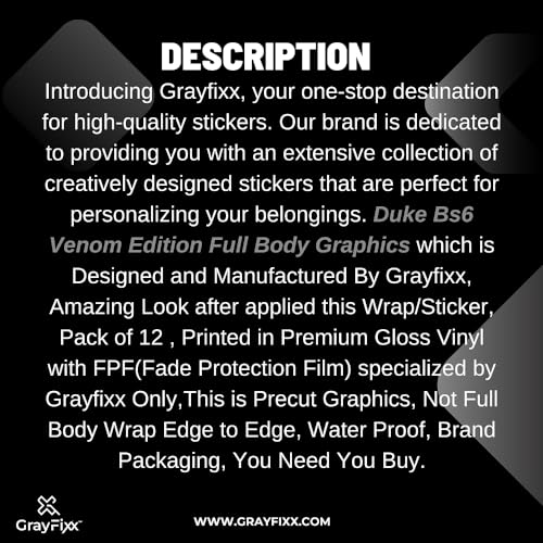 Grayfixx Venom Edition Full Body Sticker for Duke Bs6 125/250/390 | Made in Premium Gloss Vinyl with FPF (Fade Protection Film), Waterproof, Precut Sticker, Pack of 1-Self-Adhesive - Image 4