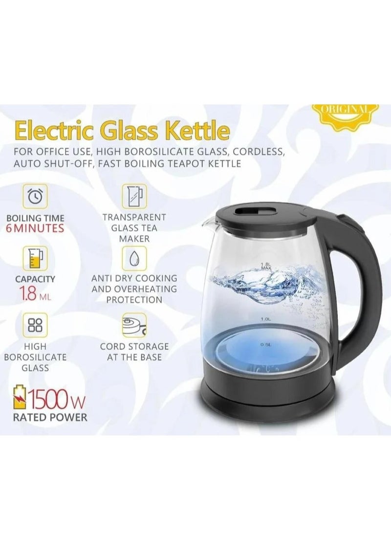 Denx Glass Electric Kettle, Capacity 1.8 Liters, Power 1500 Watts - Image 2
