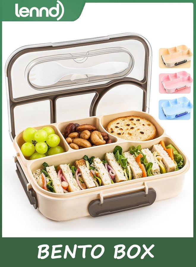 LENND Bento Box Adult, Lunch Box Kids, 4-Compartment Lunch Containers, Drop-Proof, Dishwasher Safe & Made with BPA-Free Materials(Khaki) - Image 1