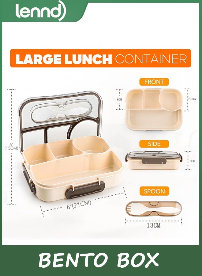 LENND Bento Box Adult, Lunch Box Kids, 4-Compartment Lunch Containers, Drop-Proof, Dishwasher Safe & Made with BPA-Free Materials(Khaki) - Image 2