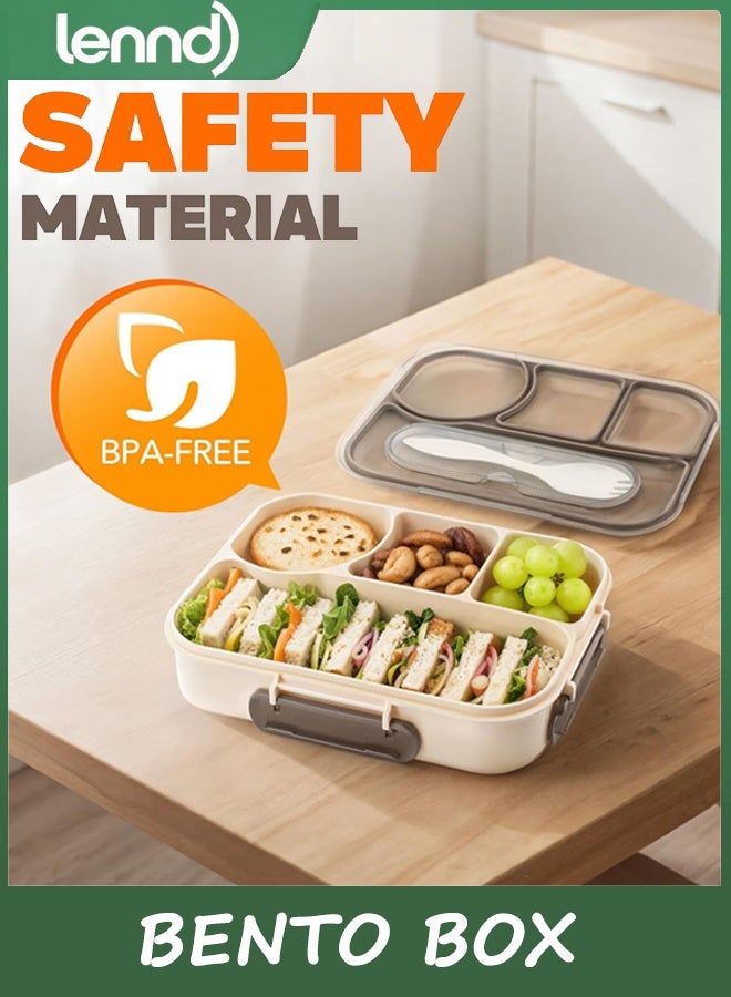 LENND Bento Box Adult, Lunch Box Kids, 4-Compartment Lunch Containers, Drop-Proof, Dishwasher Safe & Made with BPA-Free Materials(Khaki) - Image 3