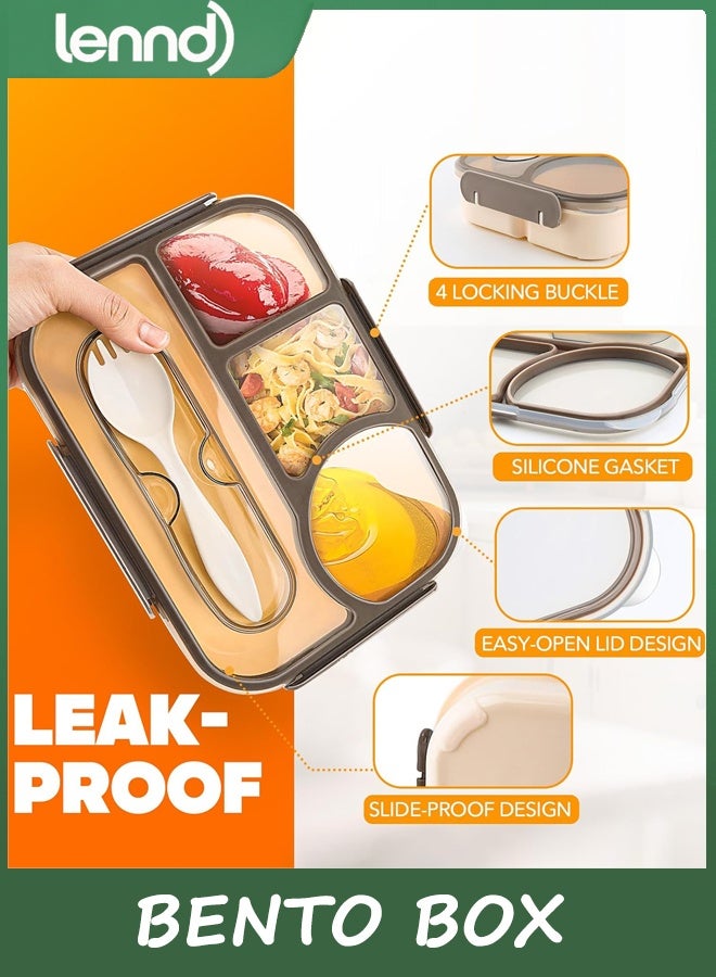 LENND Bento Box Adult, Lunch Box Kids, 4-Compartment Lunch Containers, Drop-Proof, Dishwasher Safe & Made with BPA-Free Materials(Khaki) - Image 4