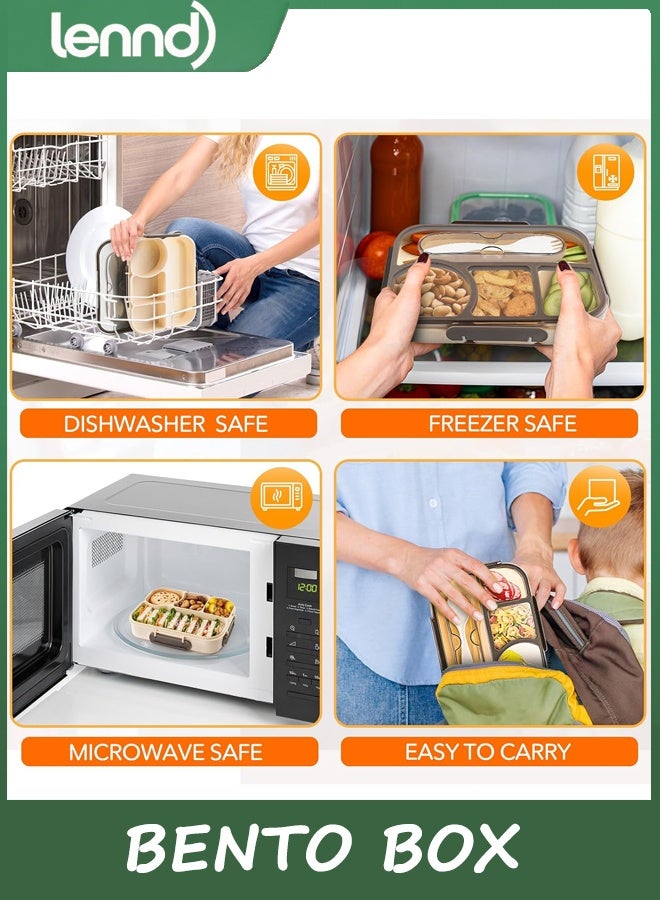 LENND Bento Box Adult, Lunch Box Kids, 4-Compartment Lunch Containers, Drop-Proof, Dishwasher Safe & Made with BPA-Free Materials(Khaki) - Image 5