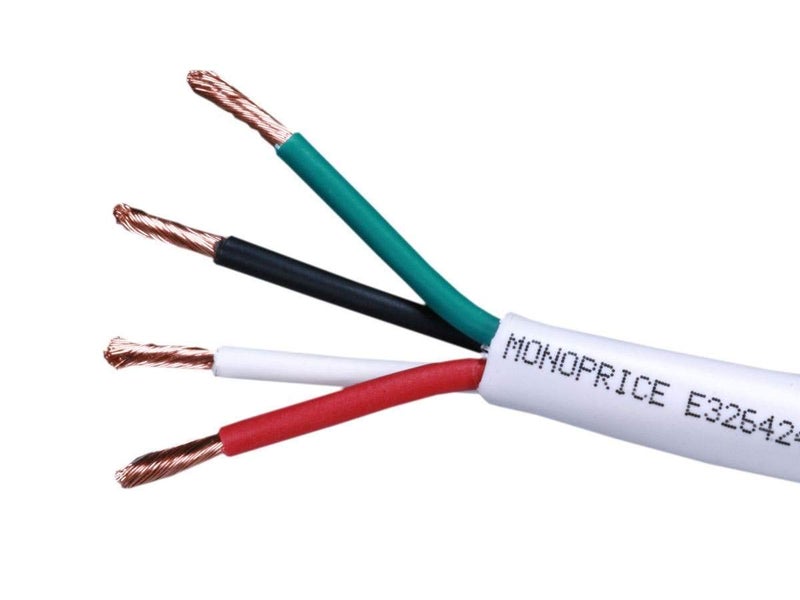 Monoprice Monoprice Access Series 18 Gauge AWG CL2 Rated 4 Conductor Speaker Wire/Cable - 3048 cm Fire Safety In Wall Rated, Jacketed In White PVC material 99.9% Oxygen-Free Pure Bare Copper  - Image 1