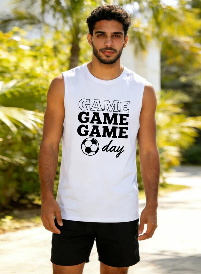 Take Two Men White Graphic Print Round Neck Tank and Shorts Co-Ords - Image 1