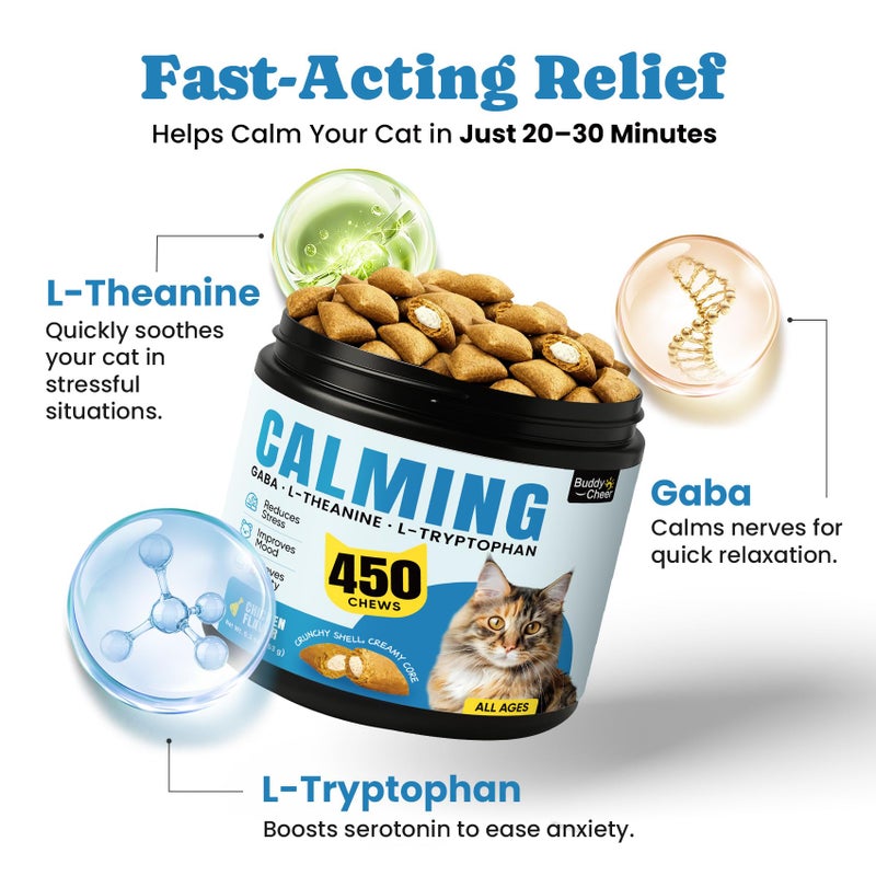 BuddyCheer Calming Cat Treats with GABA for Anxiety Relief - Calming Cat Chews Help Reduce Stress & Promote Relaxation, Melatonin for Cats for Grooming, Travel, Vet Visits & Separation Anxiety - Chicken Flavor - Image 5
