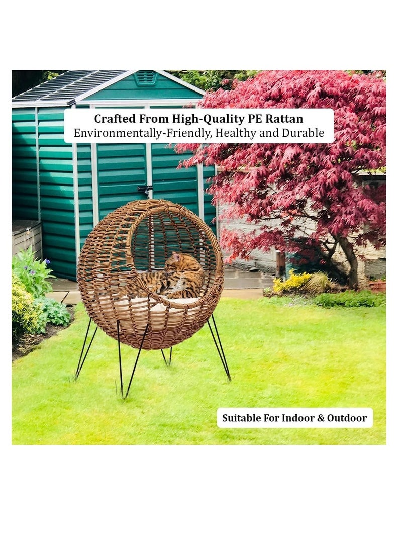 NNC PETS Cat Hammock Basket, Round Cat bed with Rattan Design, Ideal for Cats & Kittens, Comfortable woven basket, Stylist cat bed for Indoor & Outdoor use, All season pet bed, Easy to assemble, 60 cm (Brown) - Image 5