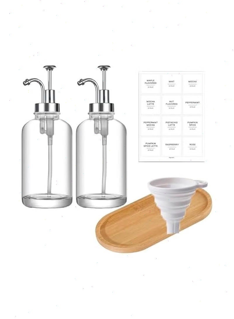 Yoawllty 2 Pcs Syrup Dispenser Set, Coffee Syrup Dispenser with Glass Syrup Bottle Labels and Bamboo Tray and Funnel, Syrup Pump Dispenser for Coffee Bar - Image 4