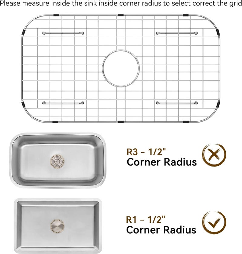 SettleDown Sink Protector Grid 26-1/16" x 14-1/16",Centered Drain with Corner Radius 3-1/2", Stainless Steel Material(Centered Drain) - Image 4