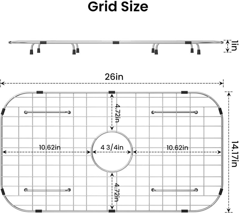 SettleDown Sink Protector Grid 26-1/16" x 14-1/16",Centered Drain with Corner Radius 3-1/2", Stainless Steel Material(Centered Drain) - Image 3