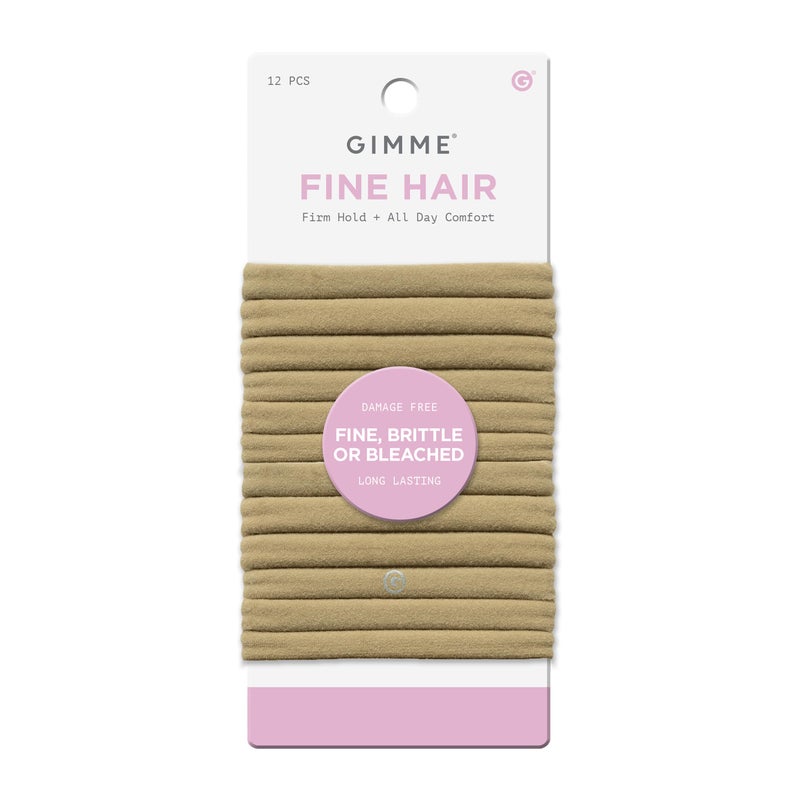 Gimme Beauty Fine Hair Elastic Bands - Slim-Fit Elastic Ties for Fine, Brittle, or Bleached Hair - No-Dent, Gentle-Grip Ponytail Holders for All-Day Comfort - 12 Pack, Dark Blonde - Image 1