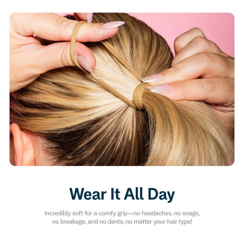 Gimme Beauty Fine Hair Elastic Bands - Slim-Fit Elastic Ties for Fine, Brittle, or Bleached Hair - No-Dent, Gentle-Grip Ponytail Holders for All-Day Comfort - 12 Pack, Dark Blonde - Image 4