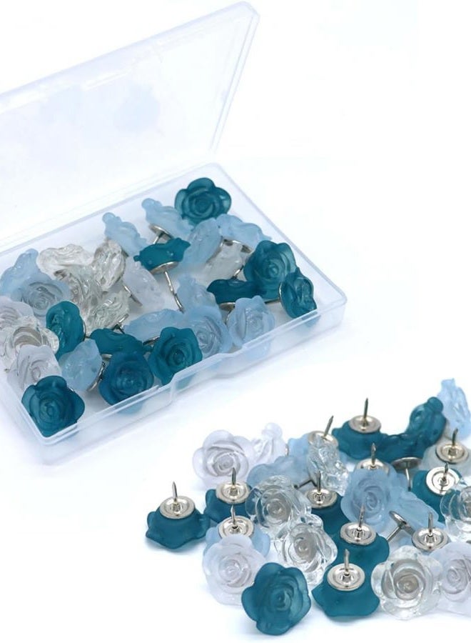 keepsweat Cute Flower Push Pins 30 Pcs Rose Decorative Push Pins for Cork Board Clear Blue and Deep Blue Thumb Tacks for Wall Bulletin Board Travel Map or Photo Floret Tacks Home Office Supplies Accessories - Image 1