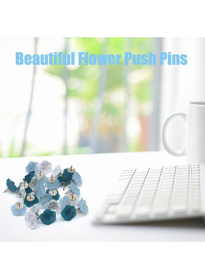 keepsweat Cute Flower Push Pins 30 Pcs Rose Decorative Push Pins for Cork Board Clear Blue and Deep Blue Thumb Tacks for Wall Bulletin Board Travel Map or Photo Floret Tacks Home Office Supplies Accessories - Image 5