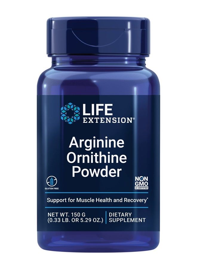 Arginine Ornithine Powder - Amino Acid L-Arginine & L-Ornithine Supplement - for Muscle Health & Strength, Vascular Relaxation and Circulation - Gluten Free, Non-GMO - 150 Grams