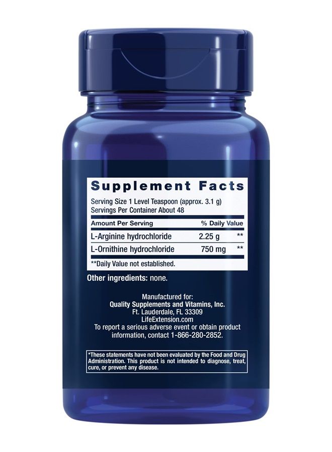 Arginine Ornithine Powder - Amino Acid L-Arginine & L-Ornithine Supplement - for Muscle Health & Strength, Vascular Relaxation and Circulation - Gluten Free, Non-GMO - 150 Grams