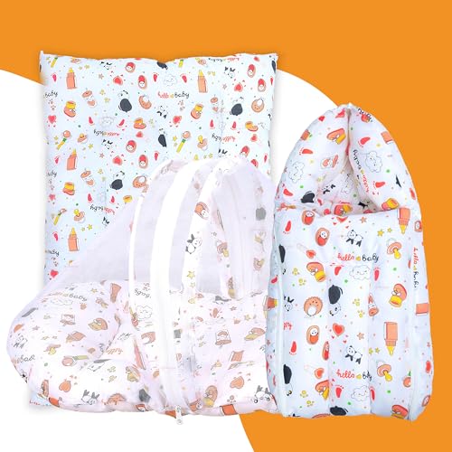 Infans Mini Baby Bedding Set for New Born Baby Sleeping Bag, Mosquito Net Bed, Sleeping Mattress Suitable for 6 Months Babies (Panda Orange) - Image 1