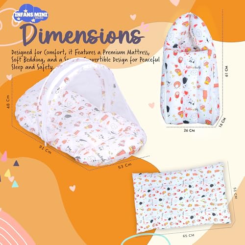 Infans Mini Baby Bedding Set for New Born Baby Sleeping Bag, Mosquito Net Bed, Sleeping Mattress Suitable for 6 Months Babies (Panda Orange) - Image 4