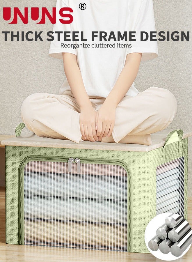 UNUNS Foldable Clothes Storage Bins,2Pcs Openings Clothes Storage Bins With Metal Frame And Handle,Linen Storage Box With Clear Window And Zippers,Green - Image 3