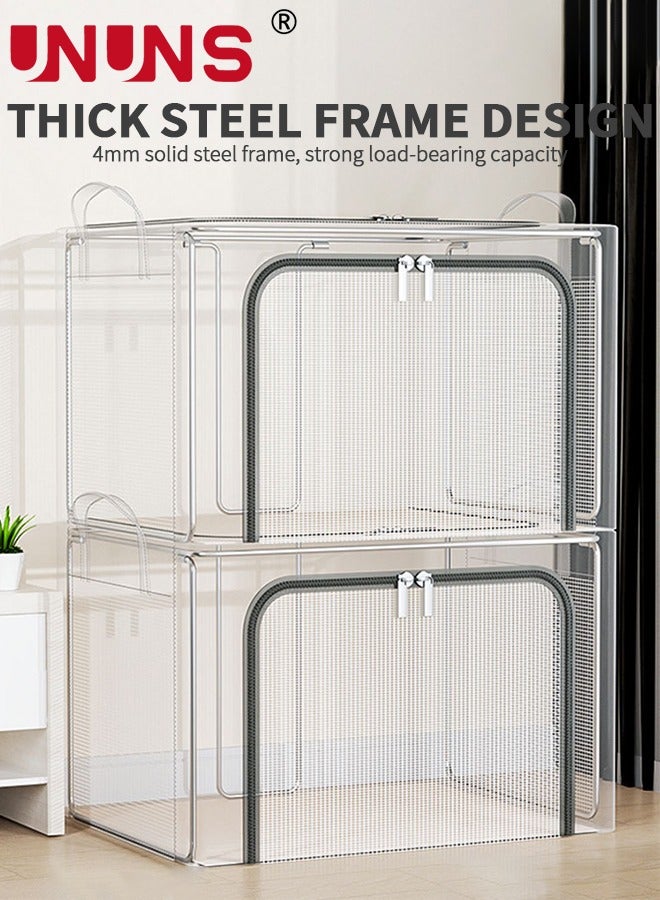 UNUNS Foldable Clothes Storage Bins,2Pcs Openings Clothes Storage Bins With Metal Frame And Handle,Linen Storage Box With Clear Window And Zippers,Green - Image 5