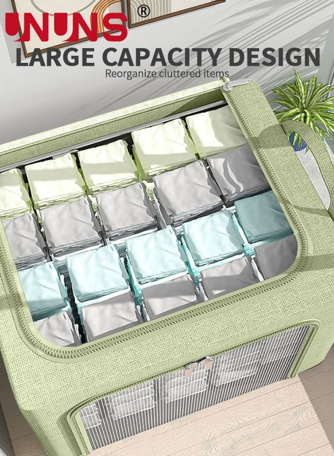 UNUNS Foldable Clothes Storage Bins,2Pcs Openings Clothes Storage Bins With Metal Frame And Handle,Linen Storage Box With Clear Window And Zippers,Green - Image 4