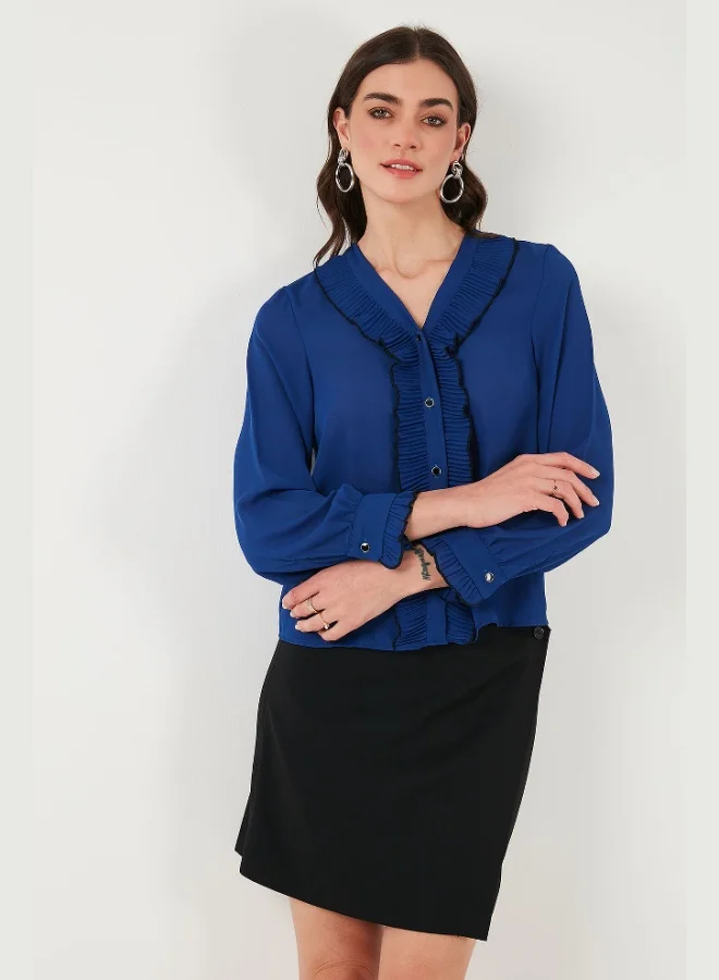 Lela Lela Standard Fit V-Neck Ruffle Long Sleeve Shirt Women's SHIRT 611GO00341