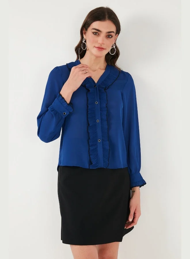 Lela  Lela Standard Fit V-Neck Ruffle Long Sleeve Shirt Women's SHIRT 611GO00341 for Women | Best Price UAE