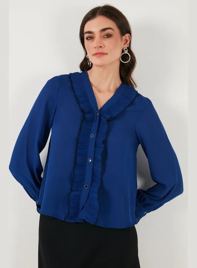 Lela  Lela Standard Fit V-Neck Ruffle Long Sleeve Shirt Women's SHIRT 611GO00341 for Women | Best Price UAE