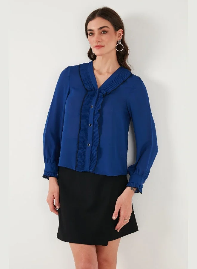 Lela  Lela Standard Fit V-Neck Ruffle Long Sleeve Shirt Women's SHIRT 611GO00341 for Women | Best Price UAE