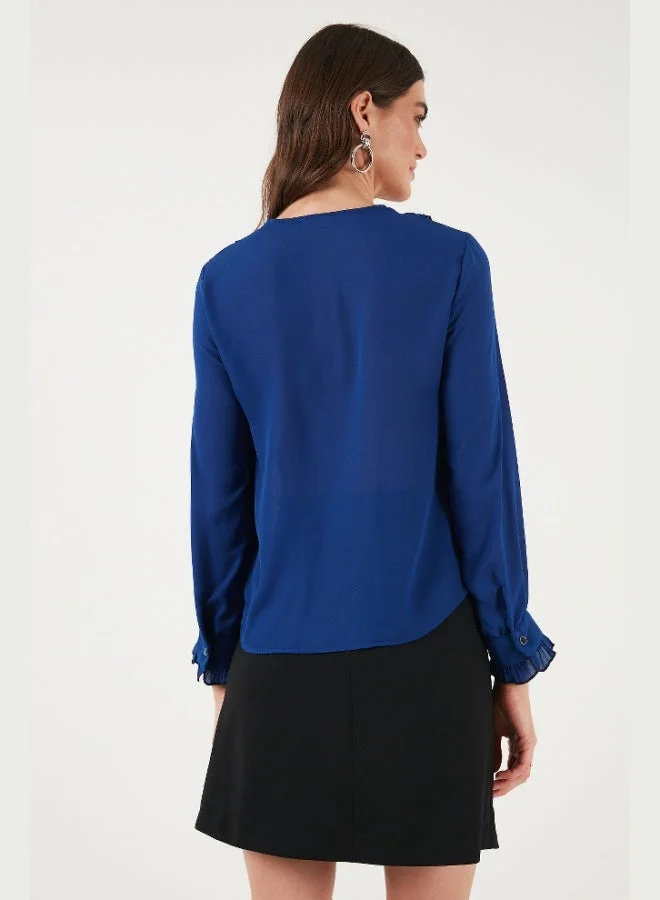 Lela  Lela Standard Fit V-Neck Ruffle Long Sleeve Shirt Women's SHIRT 611GO00341 for Women | Best Price UAE