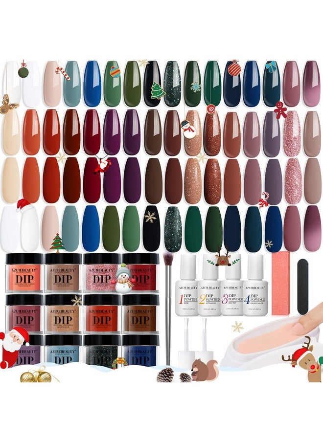 AZUREBEAUTY AZUREBEAUTY 42Pcs Dip Powder Nail Kit Starter, 32 Colors Christmas Winter Set Green Nude Brown Blue Dipping Powder Set with Top/Base Coat & Recycling Tray for French Art Manicure Salon  - Image 1