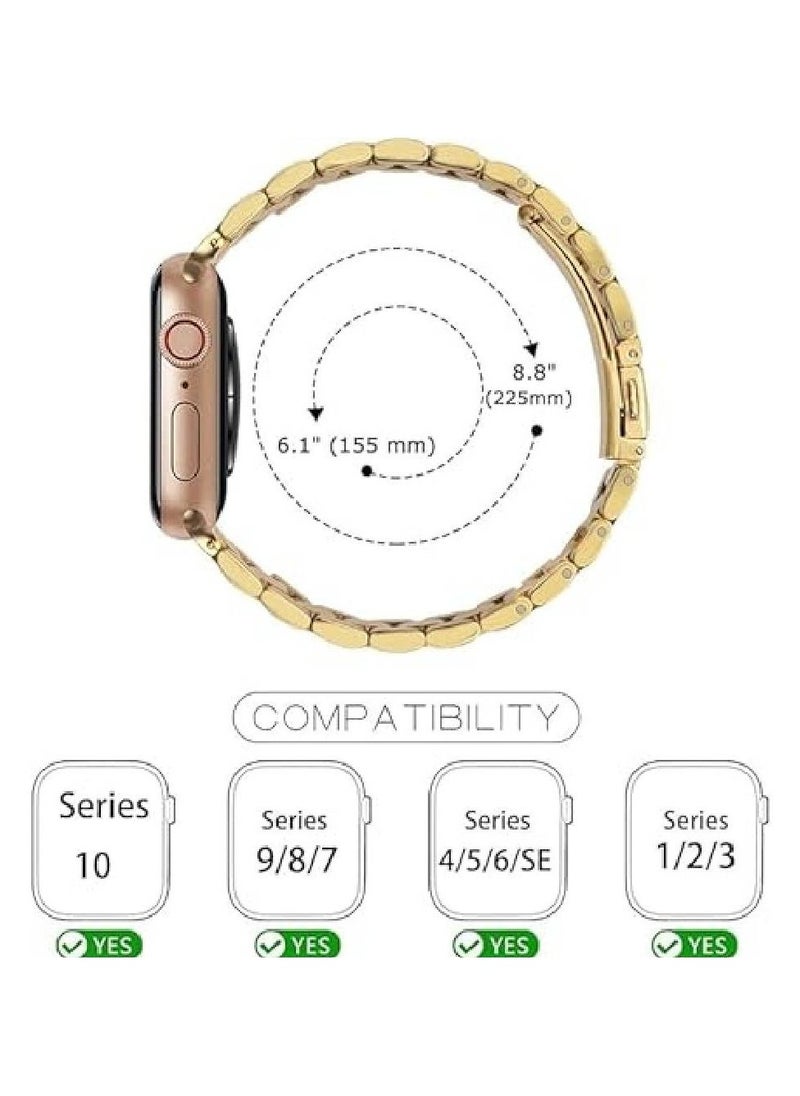 Beauenty Stainless Steel Replacement Strap for Apple Watch 49mm, 46mm, 45mm, 44mm, 42mm - Premium Metal Band for Style  Durability (Gold) - Image 2