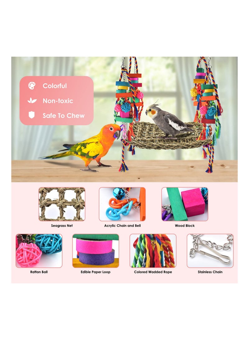 Zikra Colorful Bird Toys with Swing Mat, Large Size Bird Climbing Hammock Swing Mat Chewing Bird Toys Bird Climbing Toys Large Bird Foraging Wall Toy for Lovebird, Parakeet, Budgie, Conure, Cockatiel - Image 4