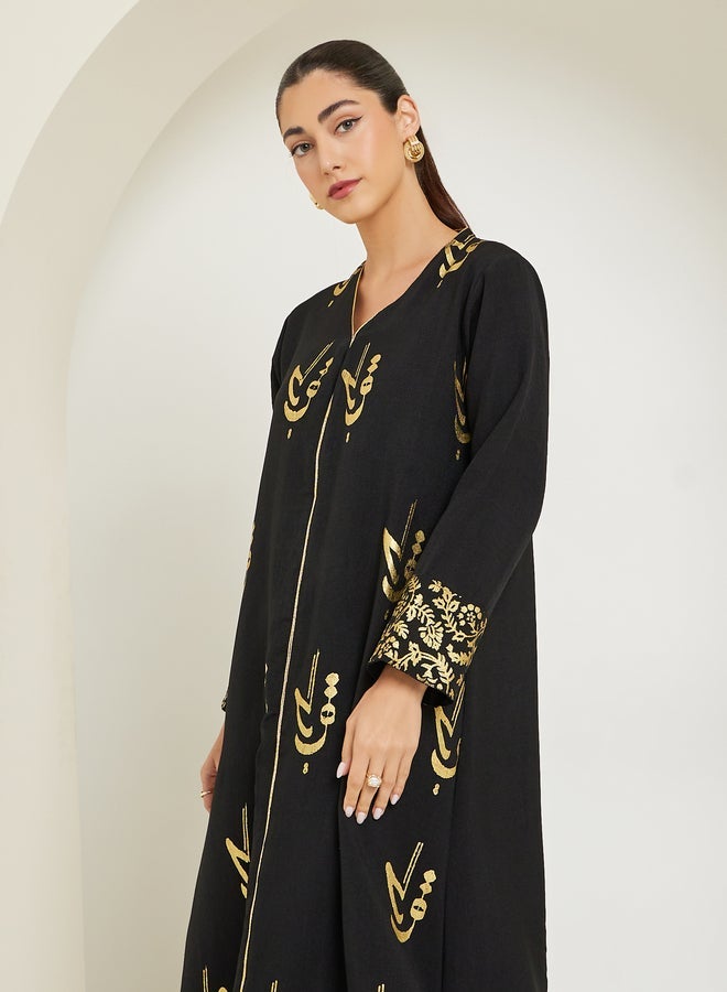 Amirah Black Maxi Jalabiya with Foil Print - Image 2