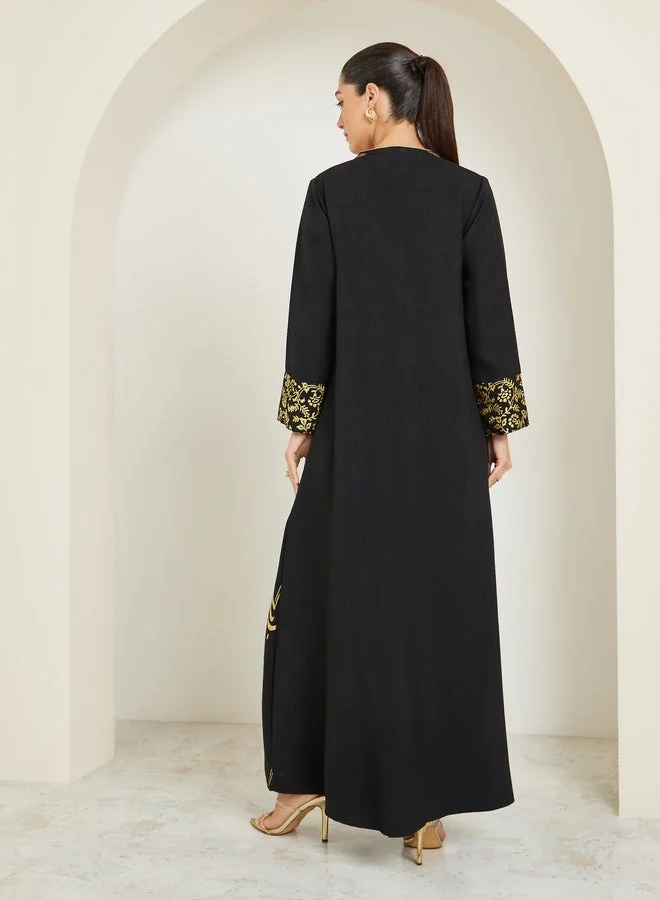 Amirah  Black Maxi Jalabiya with Foil Print for Women | Best Price UAE