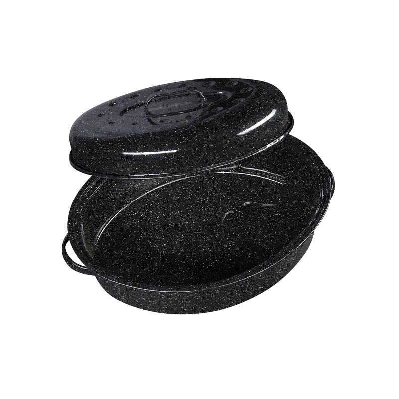 Granite Ware 18" Oval Roaster with Cover, Large Non-Stick Porcelain Enamel Roasting Pan, Even Heating, Dishwasher Safe, Durable Carbon Steel, Made in Mexico - Image 2