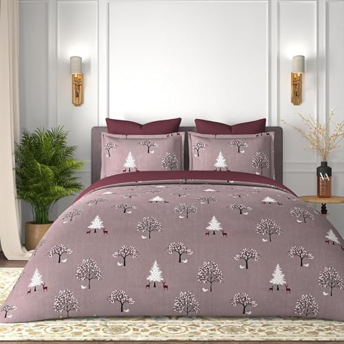 CHITRAKOOT 300 TC 100% Pure Cotton King Size Bedsheet | Ultra Soft, Breathable & Skin-Friendly | with 2 Pillow Covers (108 x 108 inch) | Elegant Beige Leaf Print - Image 2