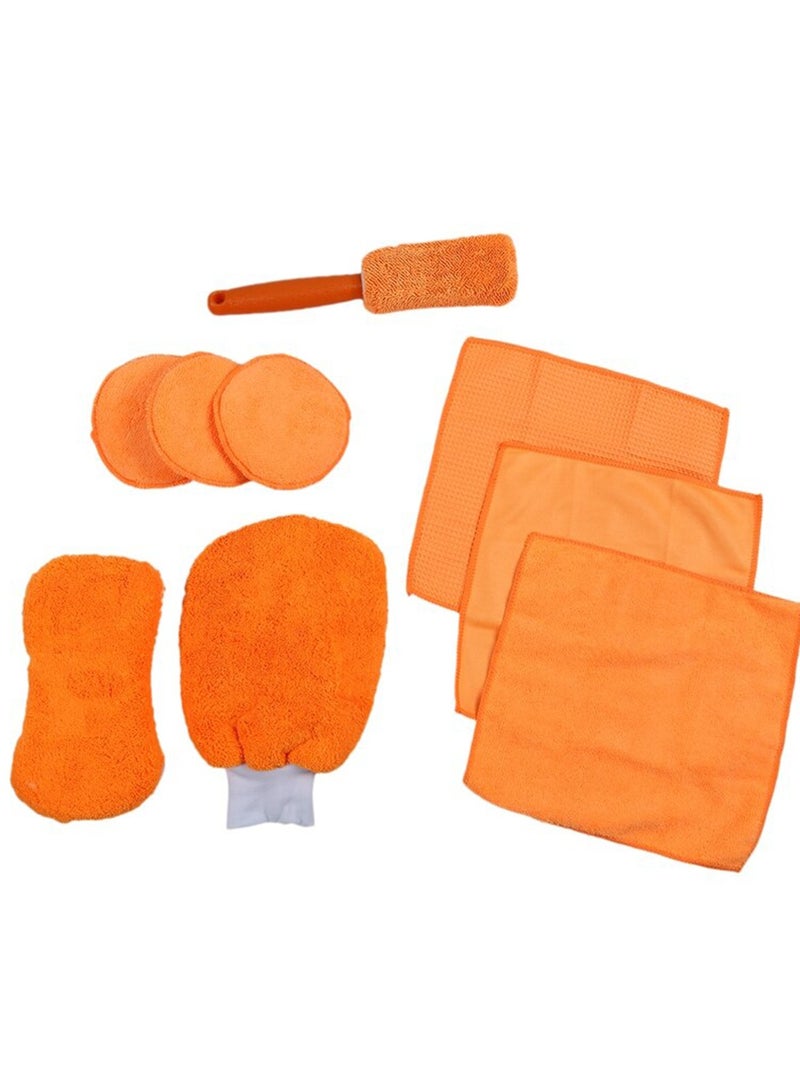 Generic Orange Car Wash Cleaning Tools 9Pcs Kit Auto Care,Include 3 Microfiber Towels,3 Applicator Pads,Wash Sponge,Wash Glove,Wheel Brush  - Image 1