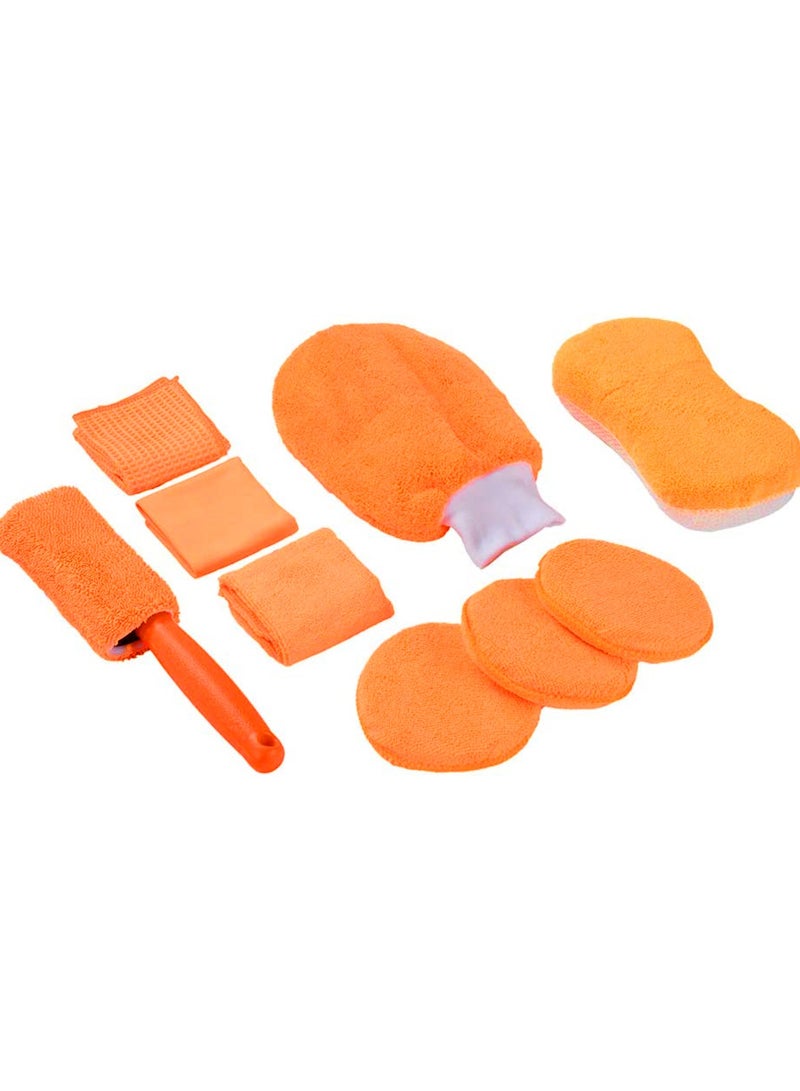 Generic Orange Car Wash Cleaning Tools 9Pcs Kit Auto Care,Include 3 Microfiber Towels,3 Applicator Pads,Wash Sponge,Wash Glove,Wheel Brush  - Image 5