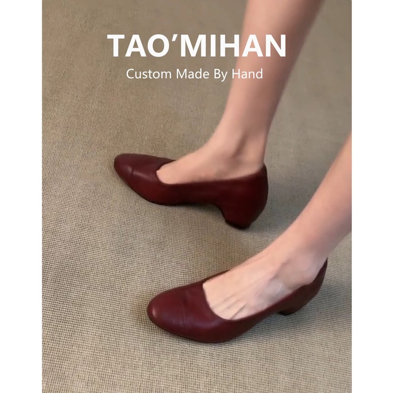Genuine Leather Mary Jane Ballet Flats for Women Round Toe with Hidden Heel Red 2026 Autumn