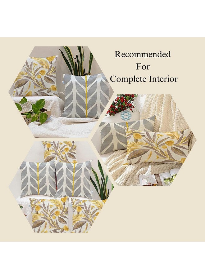 STITCHNEST Set of 5 Polycotton Cushion Covers - Yellow & Grey Botanical and Geometric Mix - 16x16 Inches - Modern Cushion Covers for Sofa & Living Room Decor - Image 2