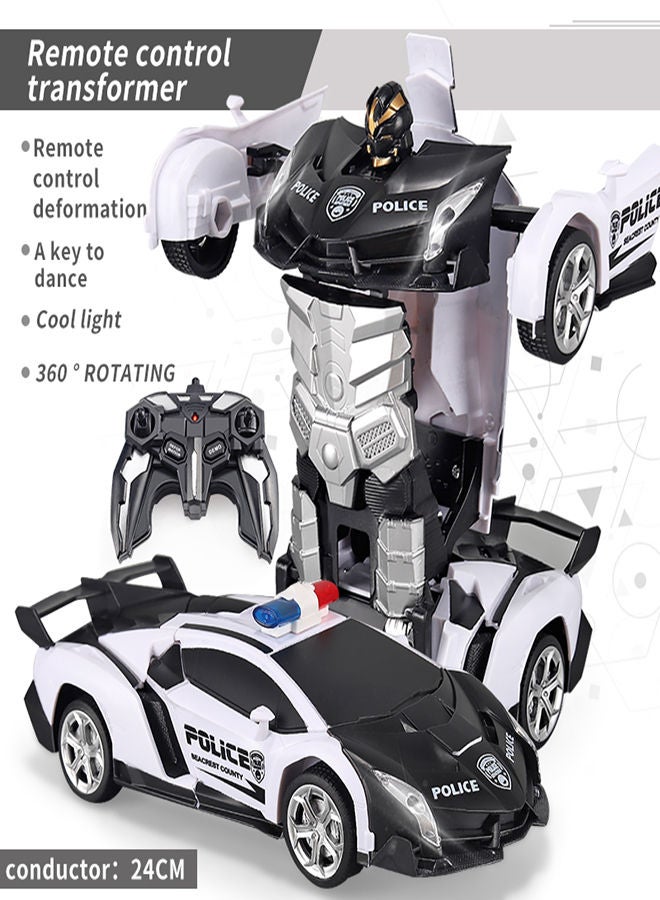 AROAQ The Police White Remote Control Car Transform Robot RC Car with 2.4g Version Remote And One Button Transforming 360 Degree Rotation Drifting Ideal Car Scale and Birthday Gift Toy  - Image 1