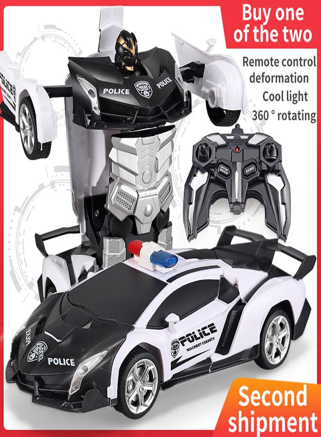 AROAQ The Police White Remote Control Car Transform Robot RC Car with 2.4g Version Remote And One Button Transforming 360 Degree Rotation Drifting Ideal Car Scale and Birthday Gift Toy  - Image 4